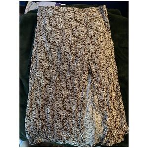 Floral Brown and White Women's Midi Skirt